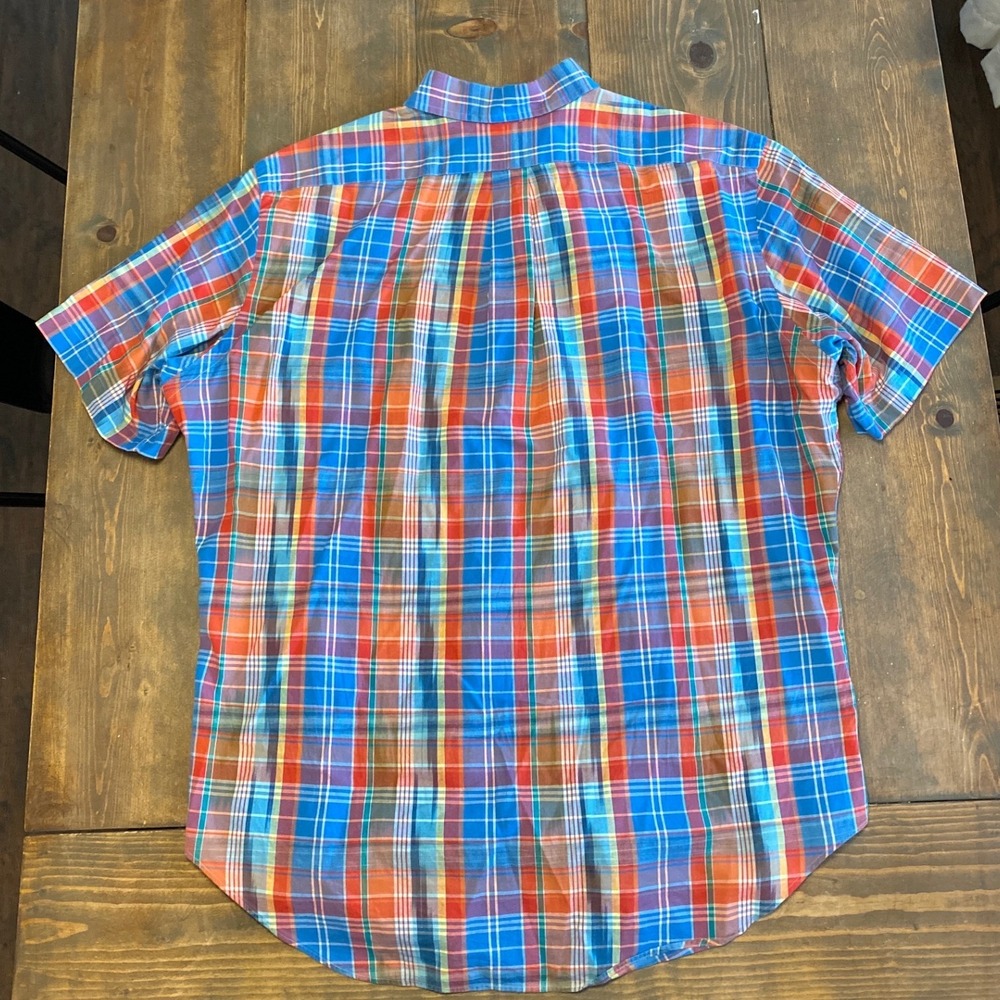 Ralph Lauren Classic Fit Plaid Short Sleeve Button Down Shirt Men XL Blue Orange - Picture 4 of 8